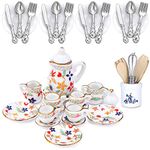 37 Pieces 1:12 Scale Miniatures Dollhouse Kitchen Accessories Include 16 Mini Doll Plates Knife Fork Spoon, 6 Mini Egg Beater Utensil, 15 Mini Tea Cup Set for Doll Toy Supplies (Flora Bloom)