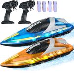 VEVOR RC Boat, 2 Pack 2.4GHz 12 km/h, Remote Control Boat for Pools & Lakes, Racing Boat with LED Light, 4 Rechargeable Batteries, Whole Body Waterproof, Gift for Adults Boys & Girls, Blue & Orange