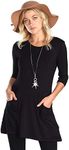 Popana Womens 3/4 Sleeve Tunic Top with Pockets for Leggings Made in USA Medium Black