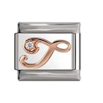 Italian Charms Rose Gold Letter A-Z Charm Link fits all 9mm Bracelet - UK stock (Letter T)