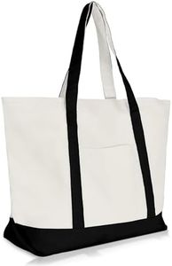 DALIX 20 Large Cotton Canvas Zippered Shopping Tote Grocery Bag in Black