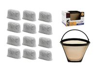 GOLDTONE 8-12 Cup #4 Cone Coffee Filter Replacement for CUISINART & (12 Pack) Charcoal Water Replacement Filters for CUISINART Coffee Makers and Brewers, BPA Free