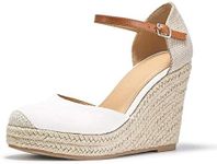 FISACE Womens Summer Espadrille Heel Platform Wedge Sandals Ankle Buckle Strap Closed Toe Shoes