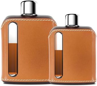 Ragproper Modern Glass Hip Flask - Durable Leather Covered Flask for Whiskey, Spirits, & Other Liquor - Ideal Glass Flask for Men & Women (Single Shot 100ml + Double Shot 240ml, Leather Dark & Tan)