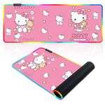 RGB Anime Mouse Pad,Kitty Cat Anime Large Gaming Mousepad with 14 Lighting Modes,Non-Slip Computer Keyboard Desk Mat,31.5×11.8 inches(Kitty B)