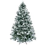 SHATCHI 6Ft/180CM Pre-Lit Lapland Fir Artificial Green Christmas Tree Snow Flocked PE PVC Mixed Tips Hinged Branches Bushy Xmas Home Snowy Decorations, White LEDs and Metal Stand