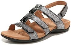 Vionic Women's Women's Rest Amber Backstrap Sandal - Ladies Adjustable Walking Sandals with Concealed Orthotic Arch Support, Black Metallic Linen, 8
