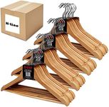 H-line Pack of 40 x Wooden Coat Suit Garment Hangers Wood Wardrobe Hanger with Trouser Bar