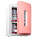 Mini Fridge 15 Liter/21 Cans, Portable AC+DC Power Small Fridge for Bedroom, Car, Office, Thermoelectric Cooler and Warmer Skincare Fridge for Food, Drinks, Cosmetics, Max & ECO Mode