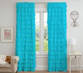 Dekor World 2 Piece Cotton Turquoise Ultimate Ruffle Rod Pocket Curtain Set (Door Curtain: 110x215cm or 4x7Feet or 42x84 Inches) for Bedroom and Living Room