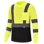 AYKRM Safety T Shirt Reflective High Visibility hi vis Long Sleeve T Shirt (XS-6XL), Yellow, X-Large