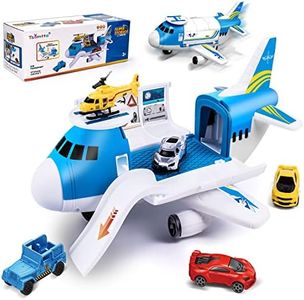 Airplane Toy with Car Toy Helicopter Set, Take Apart Plane Toy for Boy Girl Toddler Kids Cargo Transport Paw Patrol Age 2 3 4 5 6 8 Years Old Toddler 5 Mini Vehicles Truck 1 Large Plane