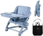 Feed Me 3-in-1 Travel High Chair Booster Seat for Infants and Toddlers - Transitional, Compact & Fits Any Chair, Swivel Tray, Airy Blue