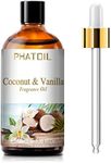 PHATOIL 3.38FL.OZ Coconut & Vanilla Fragrance Oils for Aromatherapy, Essential Oils for Diffusers for Home, Perfect for Diffuser, Yoga, DIY Candle and Soap Making - 100ml