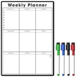 TMS Magnetic Weekly Planner and Organiser A4 | Custom Whiteboard for Managing Tasks, to Do List, Shopping and Meal Planning | Comes with 4 Free Magnetic Dry Wipe Pen (Standard Black, A4)