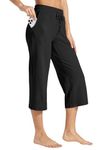 Willit Women's 20" Capris Pants Cotton Wide Leg Yoga Pants with Pockets High Waisted Exercise Workout Causal Lounge Pants Black L