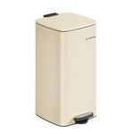 SONGMICS Kitchen Bin, 8-Gallon (30 L) Trash Bin, Steel Pedal Bin, with Inner Bucket, Soft Close and Stays Open, Sand Beige LTB593A02