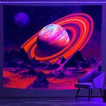 PSYHILAR Black Light Posters for Adults and Teens, Outer Space Galaxy Planet UV Tapestry Blacklight Decor Wall Hanging (60 x 50 Inches)