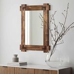 MeMoreCool Farmhouse Mirror Rustic Mirror Wood Framed Mirror for Bathroom, Decorative Bathroom Mirrors for Wall Wood, Wall Mounted Rectangular Mirror for Bedroom Living Room, Wood Mirror 24x36 Inch