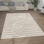 Paco Home Shaggy Large Rug High Pile 3D Look Ethnic Boho Vintage Look Soft, Size:80x150 cm, Colour:Cream 7