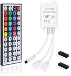 Meruido 44 Keys IR Remote Controller RGB LED Strip Light Controller Output Voltage DC12V 4 Pin 2 Ports RGB Control Box with WirelessReceiver for RGB 5050 3528 LED Strip Lights- Dual Outputs