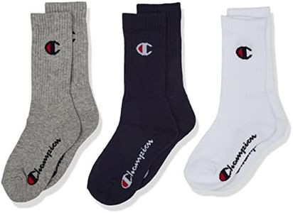 Champion Core Junior 3PP Crew, Calcetines, para Unisex adulto, Multicolor (Azul Marino/Blanco/Gris Melange Claro), 31-34