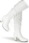 Hawkwell Women's Black White Fall High-heel Thigh High Boots Side Zip Chunky Heels Knee High Boots,White PU,9 M US