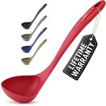 Zulay Soup Ladle Spoon with Comfortable Grip - Cooking and Serving Spoon for Soup, Chili, Gravy, Salad Dressing and Pancake Batter - Large Nylon Scoop & Soup Ladel Great for Canning and Pouring - Red