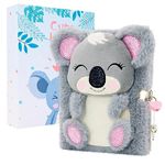 PowerKing Koala Diary for Girls with Lock and Keys, 160 Lined Pages Plush Secret Lock Diary Koala Journal Notebook for Kids Writing Drawing, Gifts for Girls Birthday Memorial Day