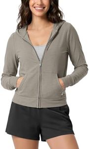 ODODOS Women's Mini Full-Zip Hoodie - odSTRATUM Tech Ultra Soft UPF 50+ Hooded Jacket with Pockets, Warm Grey Heather, X-Large