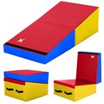 Xn8 Foldable Incline Gymnastic Mat Non-Slip Kids Wedge Cheese Mat Tumbling Yoga Mats with Carrying Handle Home Gym Fitness for Boys and Girls Training Aerobic Exercise