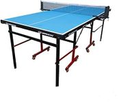 GYMNCO Mini Table Tennis | Table 6x3 ft | Laminated Top 18 mm + 2 Tt Racket & Balls | with Wheel Blue Color