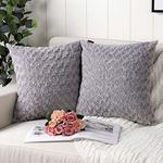 Mandioo Pack of 2 Grey Faux Fur 3D Flower Pattern Fuzzy Cozy Soft Decorative Throw Pillow Covers Set Cushion Cases Pillowcases for Couch Sofa Bedroom Car 16x16 Inches