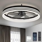 Ltemziiy Ceiling Fans with Lights and Remote, 19.7" Low Profile Flush Mount Ceiling Fan 6 Wind Speeds Enclosed Reversible DC Motor 3 Colors Temperature Dimmable, Minimalist Black