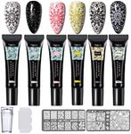 Mobray Nail Stamping Gel Polish 8 ml, 6 Colors UV LED Nail Art Stamping Gel Kit with 1* Stamper 1*Scraper And 2*Leaves Flowers Pattern Nail Stamping Templates Nail Stamping Kit