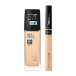 Maybelline New York Perfect Fit Me Flawless Matte Base Makeup Combo Conceal For Oily Skin+Blend Duo Kit,Medium Coverage Fit Me Foundation Powder 115 (30Ml)+Fit Me Concealer Shade 10 (6.8Ml),Pack Of 1