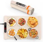 LUCKEA Food Warming Mat, Electric Warming Tray with 5 Adjustable Temperature Control, Foldable Food Warmer for Parties, Precise Heating Time and Child-Lock, Large Hot Plate for Buffet (Beige)