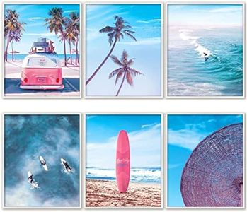 Aesthetic California Beach Ocean Surf Posters for Home - 8x10 Inches UNFRAMED Set of 6 Wall Art – Pink Retro Watercolor Prints Pictures Decor Decorations Gifts for Living Room, Home Decorations by PRINT'N'ART