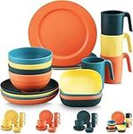 Kyraton Plastic Dinnerware Sets of 20 Pieces, Unbreakable and Reusable Light Weight Plates Mugs Bowls Dishes Easy to Carry and Clean Microwave Safe BPA Free Service for 4 Dishwasher Safe(Mutil Color)