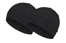 PAROPKAR 100% Cotton Lycra Skull Caps Lightweight Beanie Sleep Hats Breathable Helmet Liner Cap Biking Cycling Cap for Unisex (Black Two)