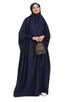 Women Dress Muslim Prayer Abaya Islamic Robe Maxi African Kaftan Turkey Islam Dubai Turkey Full Length Dress with Hijab Darkblue