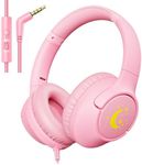 Wired Headphones for Kids, 85/94dB Volume Limit Pink Headphones Wired for Girls with Microphone, Over Ear 3.5mm Jack Headset Corded Headphones for Tablet Kindle Chromebook Phones Airplane Travel, Pink