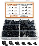 ISPINNER 180pcs Nylon Plastic R-Type Cable Clamps, 1/4" 5/16" 3/8" 1/2" 5/8" 3/4" Clips Fasteners Assortment Kit for Cable Conduit (Black)