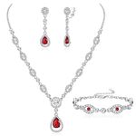 FIBO STEEL Clip on Rhinestone Jewelry Set for Women Party Prom Bridal Bridesmaid Jewelry for Wedding Teardrop Pendant Earrings Necklace Bracelets Set