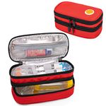 CURMIO Double Layer Insulated EpiPen Carrying Case, Portable Medicine Supplies Bag for 2 EpiPens, Auvi-Q, Syringes, Spacer, Nasal Spray, Home and Travel,Bag Only, Red (Patented Design)