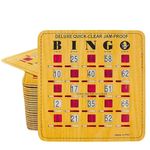 MR CHIPS Jam-Proof Quick-Clear Deluxe Fingertip Slide Bingo Cards with Sliding Windows - 100 Pack in Woodgrain Style