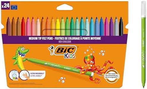 BIC Kids Kid Couleur, Washable Felt Tip Pens, Ideal for School, Assorted Colouring Pens, 24 Count (Pack of 1)