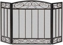 Panacea 15918 3 Panel Scroll Screen with Vertical Bars, Brushed Bronze