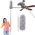 LCKLA Microfiber Duster with Extendable Stainless Steel 100 inches Pole,Bendable Scratch Resistant Duster for Cleaning High Ceiling Fan