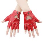 1 Pair Half Finger Leather Gloves, Stylish Red Fingerless Leather Gloves Biker Punk Gloves for Halloween Women Girls Cosplay Performance